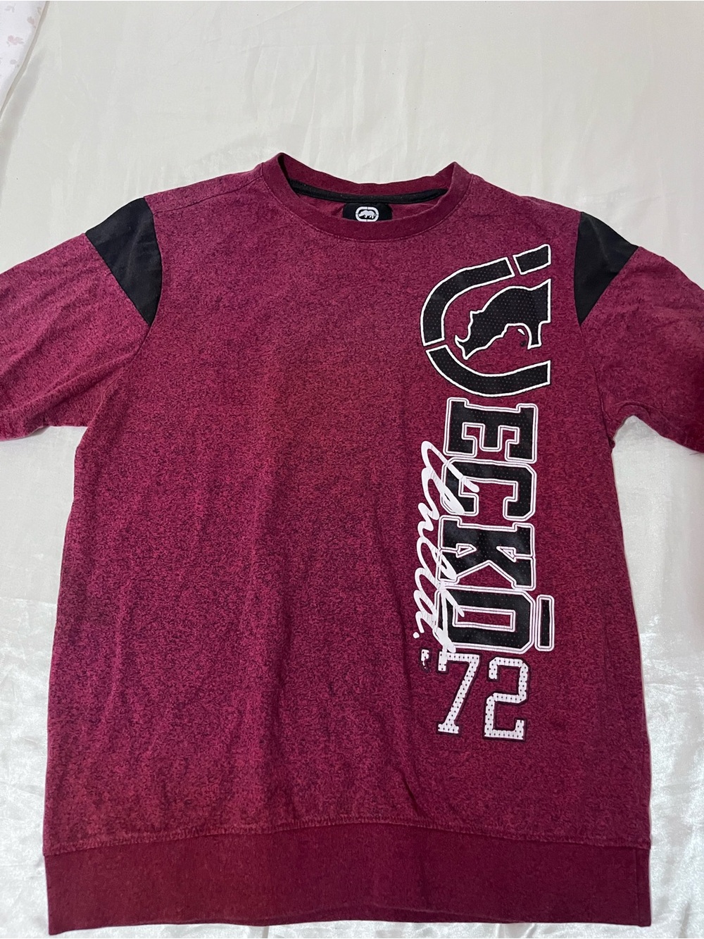 Ecko Unlimited Maroon Short Sleeve Crewneck Tee with Black Shoulder Panels